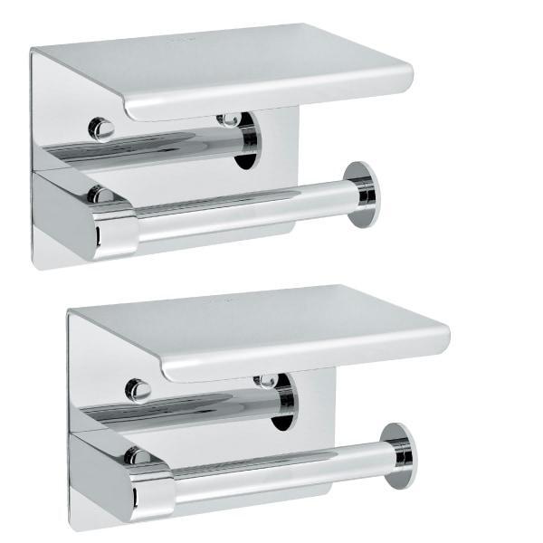 Alpine Single Toilet Paper Holders With Shelf Storage Racks, 3-15/16" x 5-1/2" x 3-13/16", Chrome, Pack Of 2 Holders